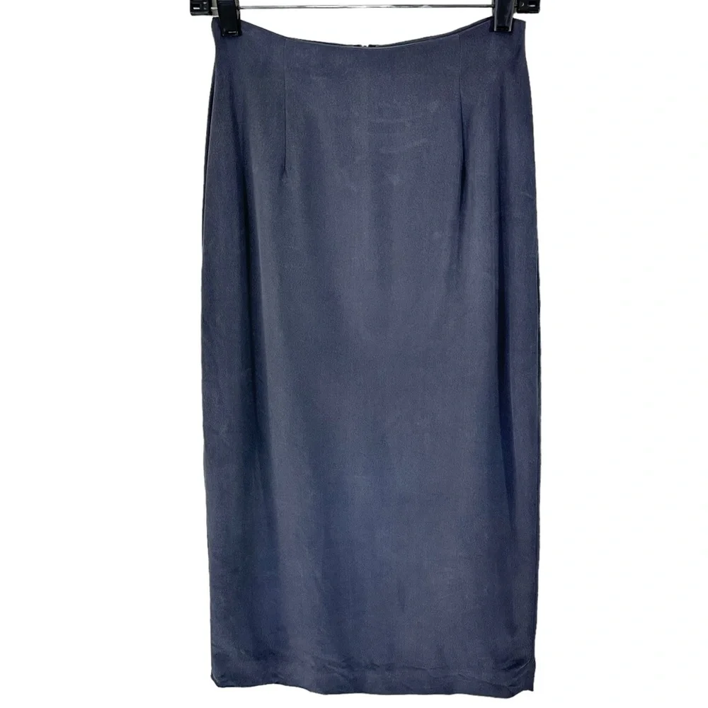 JONES NEW YORK Silk Maxi Skirt 6 Petite Lined Gray Back Zip Back Vent